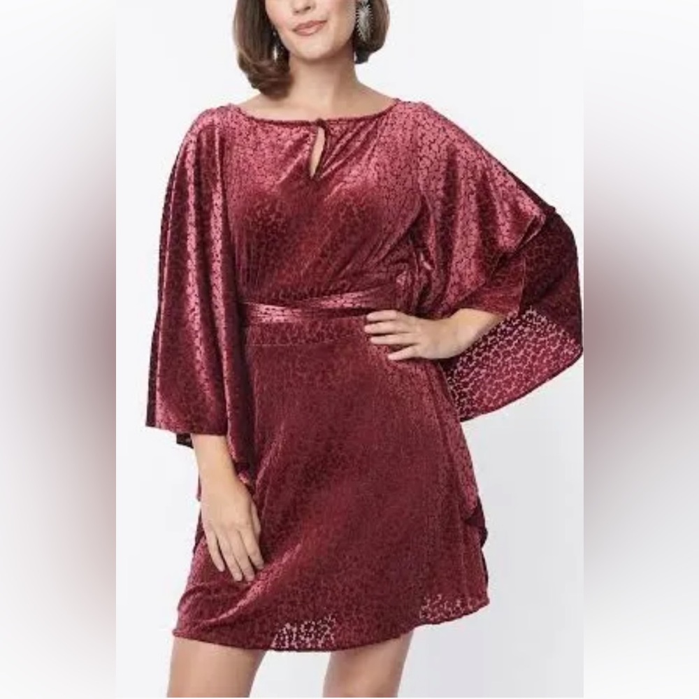 Burgundy maroon unique vintage Smak parlour Kaftan dress mod bell sleeves XL